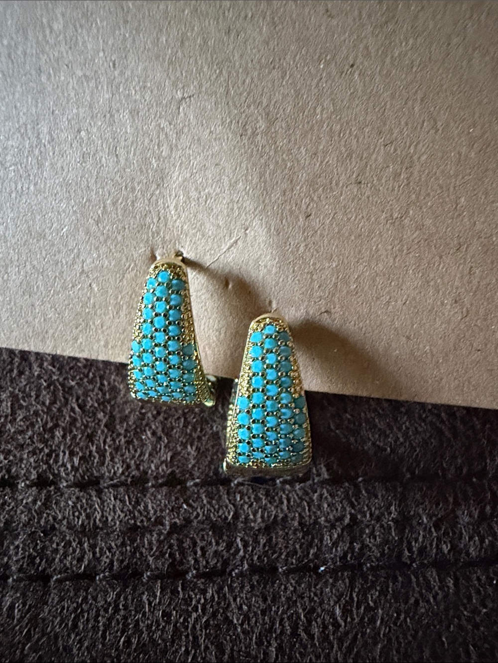 Turquoise Crystal Pavé Gold-Tone Stud Earrings - Women Jewelry